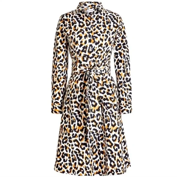 J.Crew Factory Leopard Print Tie Waist Shirt Dress Cotton Poplin Size 10 NEW - Picture 12 of 12